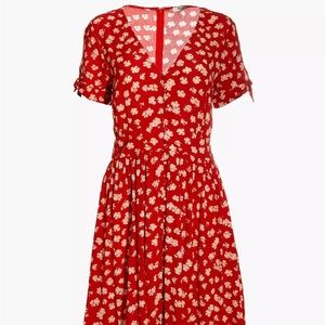 Madewell Button-Front Tie-Sleeve Retro Dress in Happy Hibiscus